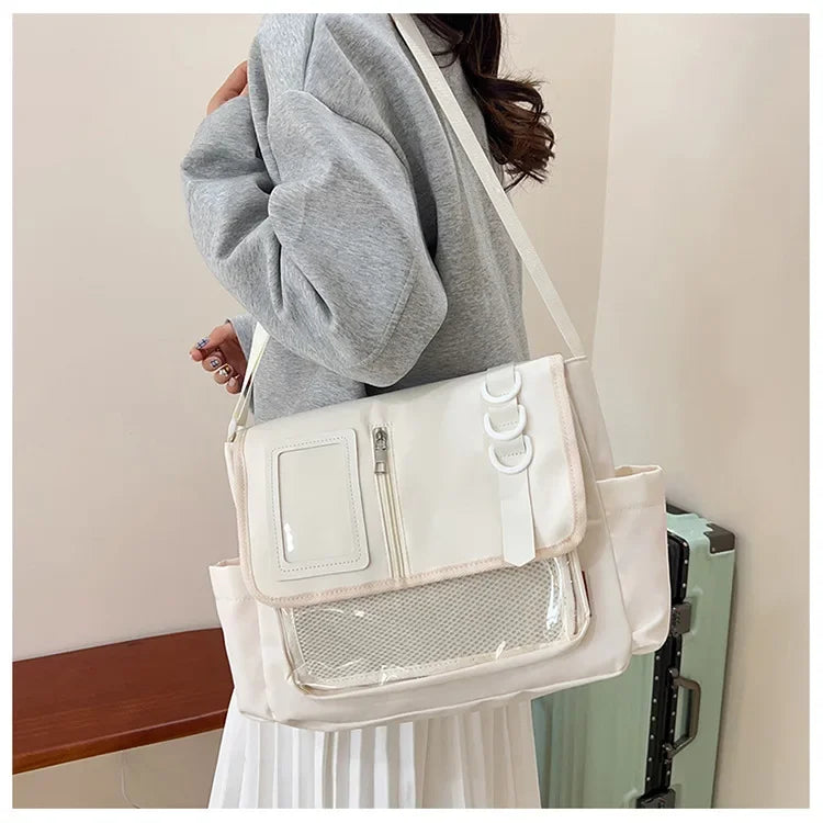 Y2k japonês harajuku sacos de escola para meninas novo transparente itabag ombro crossbody saco diy emblemas placa exibição ita saco