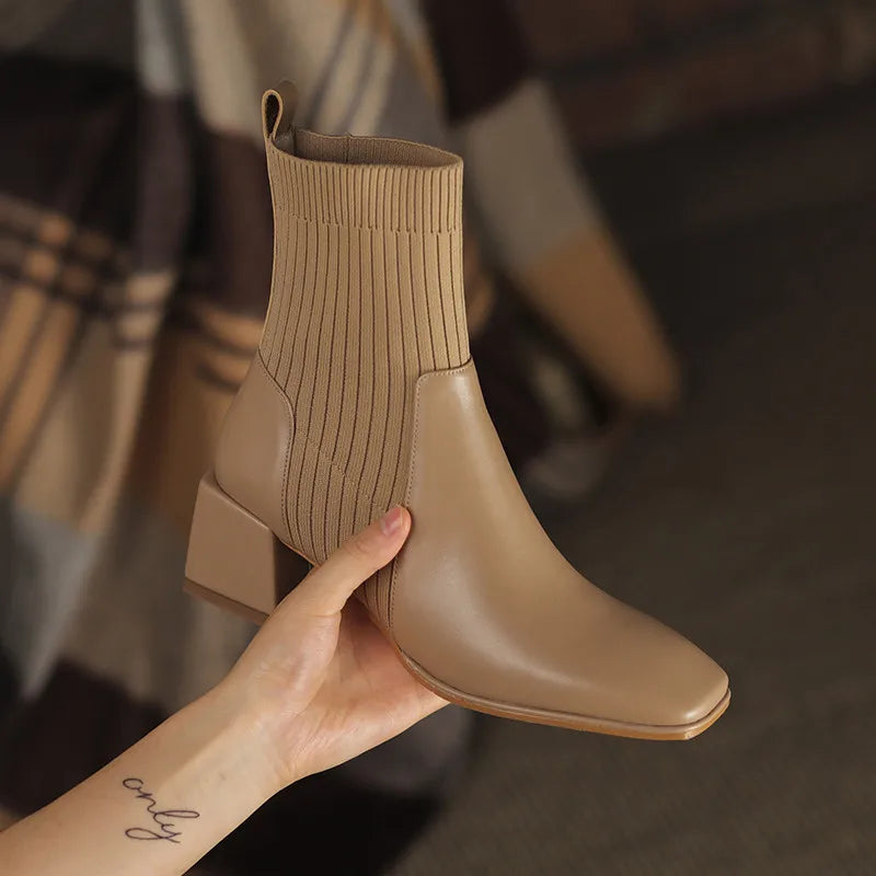 2025 outono inverno novas meias de tornozelo sapatos femininos moda tamanho grande 43 botas curtas de malha deslizamento em salto alto botas de mujer