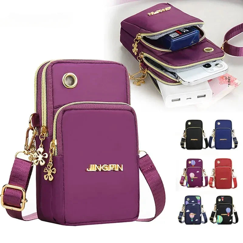 Bolsa de Celular Feminina Transversal Mini, Bolsa de Moedas Moderna para Mães, Bolsa de Ombro para Corrida com Alça de Pescoço, Carteira de 3 Camadas