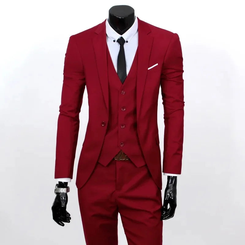 Terno de padrinhos de casamento de três peças, slim fit, roupa formal masculina, traje profissional personalizável, roupa de comemoração de casamento