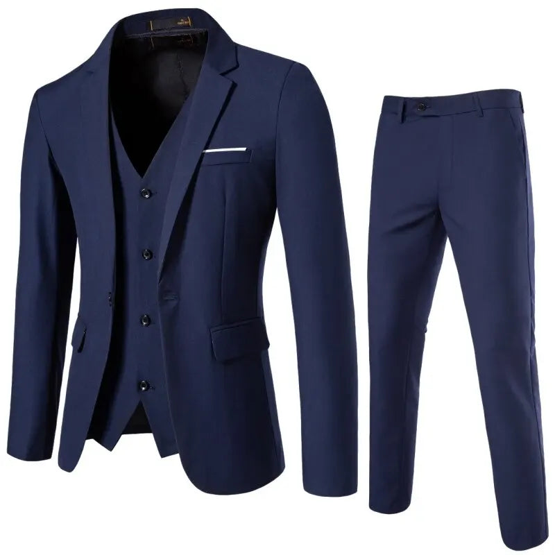 Terno masculino (blazer + colete + calças) moda negócios cor sólida casamento estilo britânico workwear, terno de desempenho casual