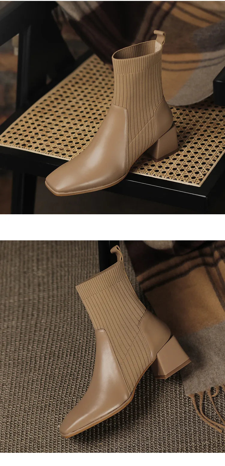2025 outono inverno novas meias de tornozelo sapatos femininos moda tamanho grande 43 botas curtas de malha deslizamento em salto alto botas de mujer