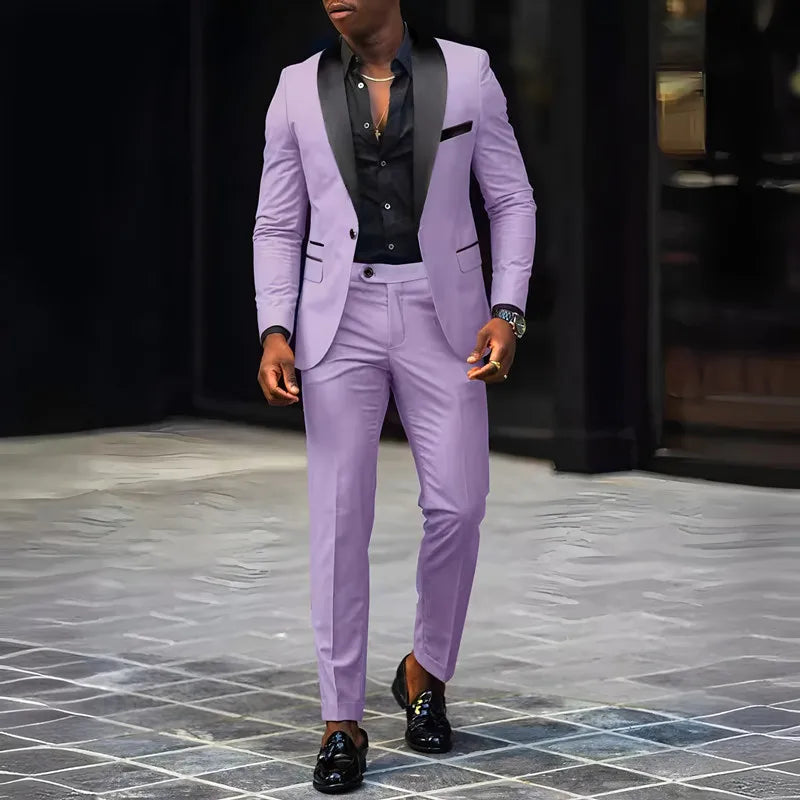 Terno masculino de 2 peças adequado para ternos de negócios de casamento, conjuntos de jaquetas e calças de botão único, conjuntos de jaqueta slim fit