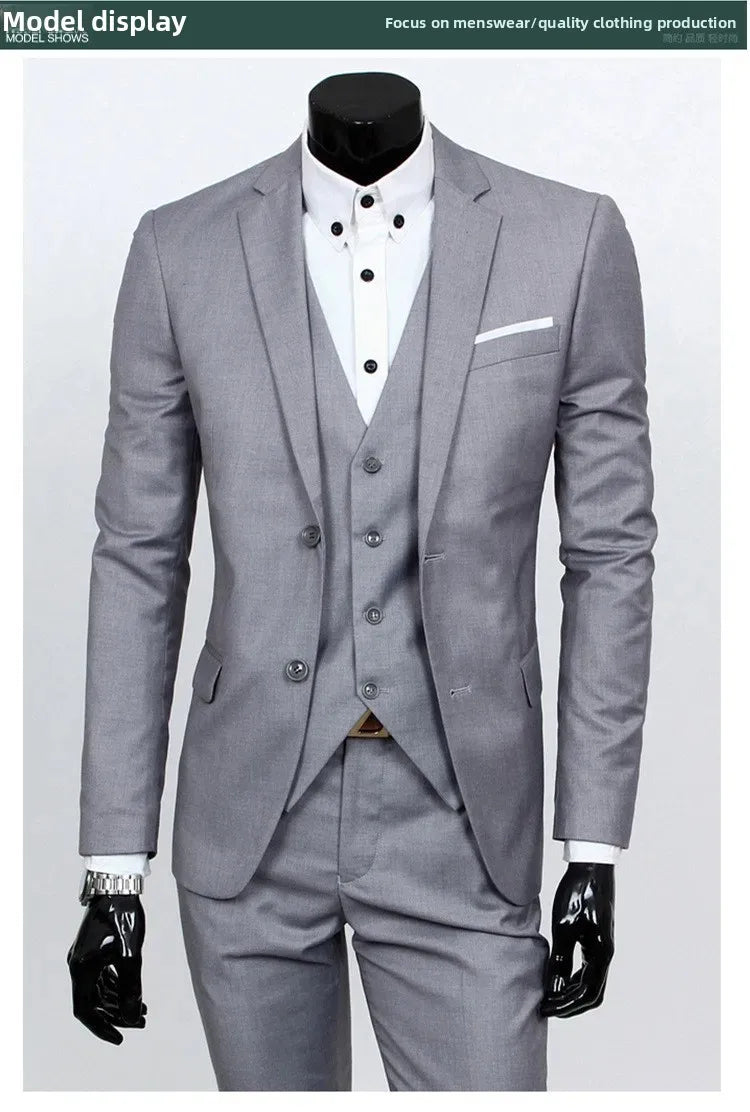 Terno de padrinhos de casamento de três peças, slim fit, roupa formal masculina, traje profissional personalizável, roupa de comemoração de casamento