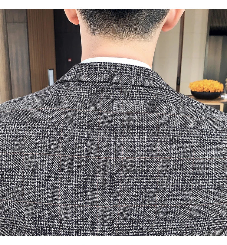 Terno de negócios fino ajuste masculino alta qualidade boutique moda conjunto de duas peças bonito tendência banquete quatro estações calças incluídas