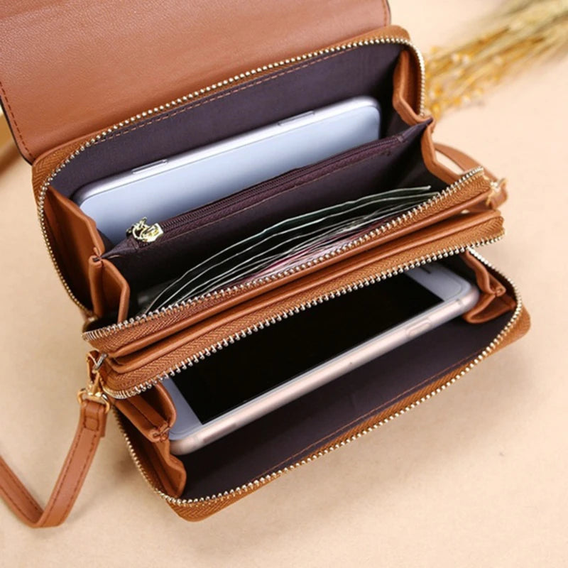 Carteira multi-cartão coreana para mulheres, grande capacidade, bolsa de ombro casual para celular, moda, novo estilo