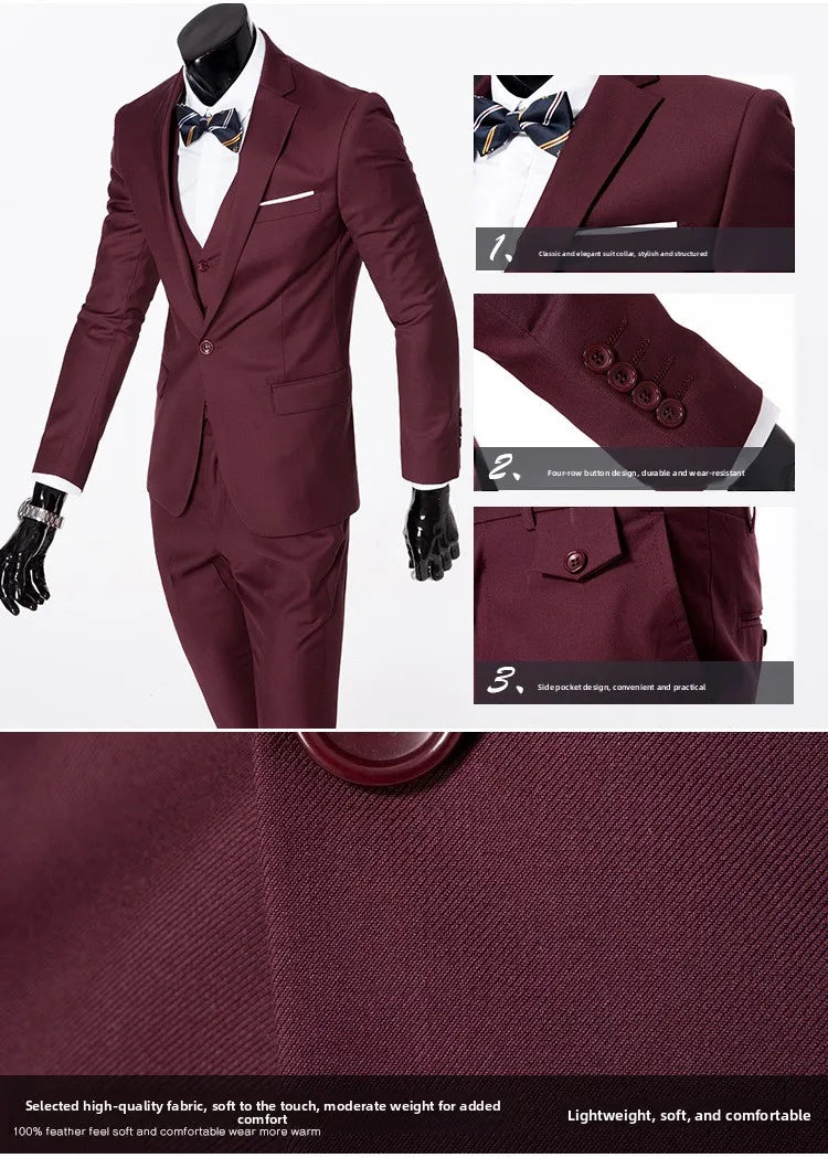 Conjunto de terno masculino de um botão fino ajuste casual tecido de mistura de algodão para trabalho versátil estilo clássico terno de três peças negócios casual