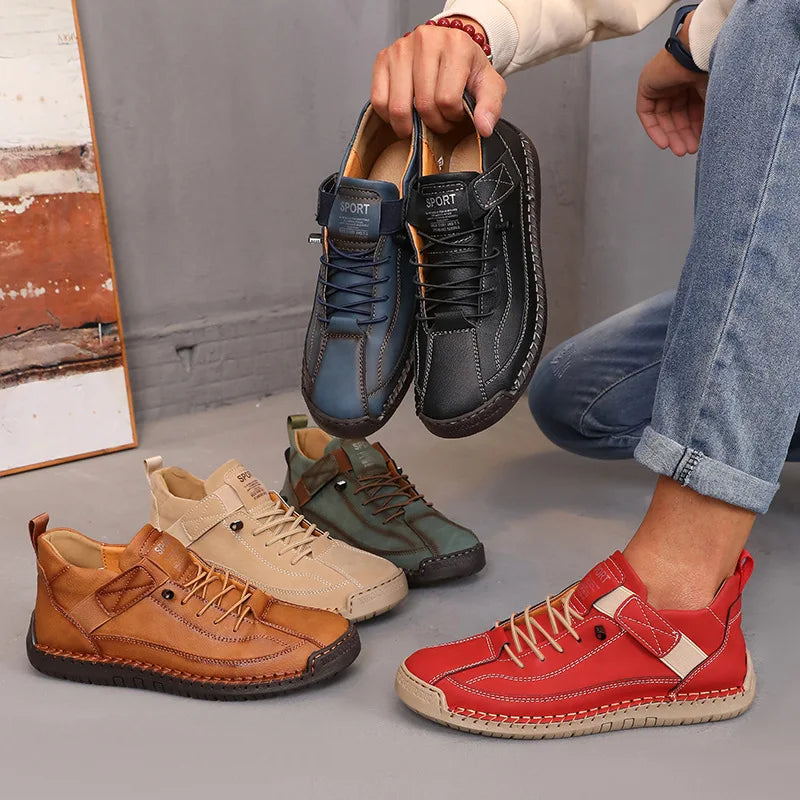 Botas de cano médio para mulheres estilo britânico retro anti deslizamento sapatos de trabalho mocassins de couro feitos à mão casuais sola macia botas nuas
