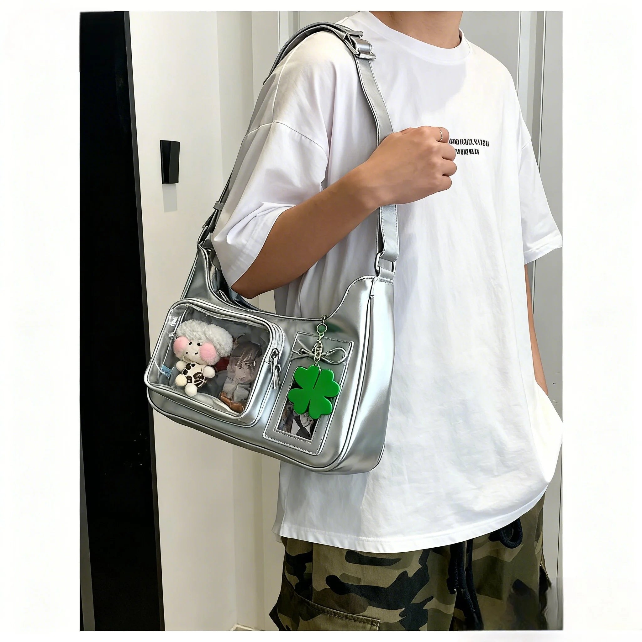 Y2k harajuku bolsa de ombro feminina coreano transparente ita saco escola crossbody saco feminino designer japonês bolsa preppy