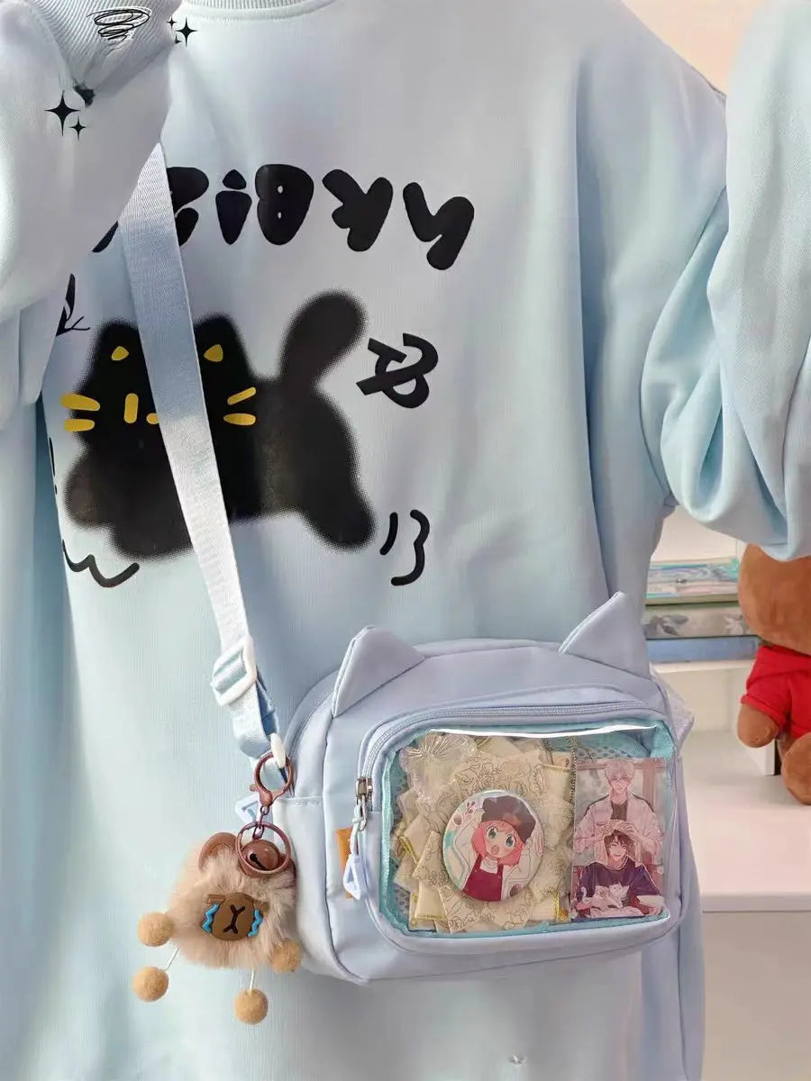 Y2k japonês harajuku sacos de escola para meninas novo transparente itabag ombro crossbody saco diy emblemas placa exibição ita saco