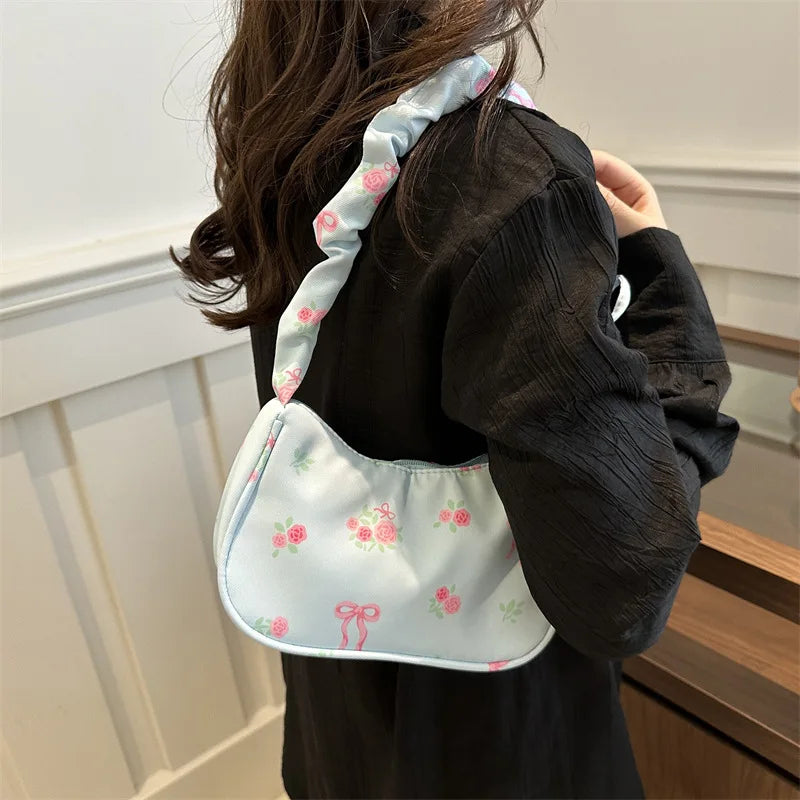Bolsas femininas nova doce impressão bolsas de lona coreano floral arco impresso zíper sacola feminina pequena bolsa de ombro