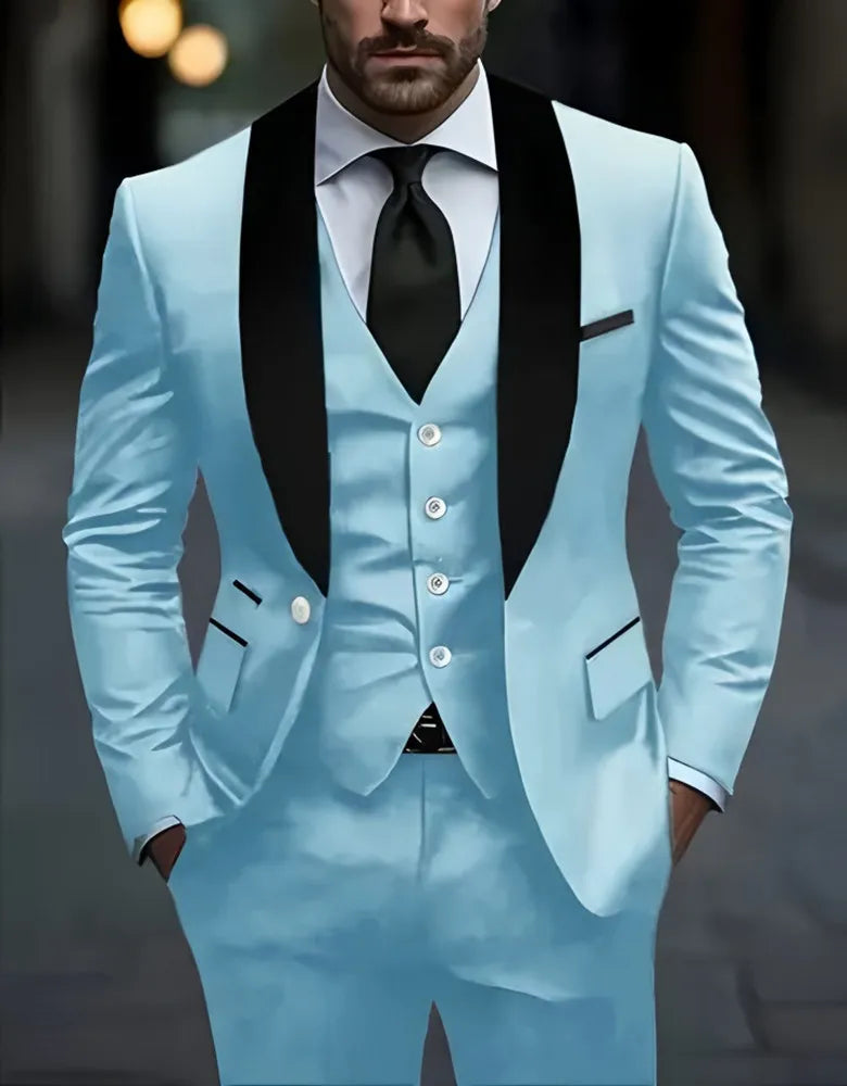 Conjunto de terno formal masculino negócios casual fino ajuste smoking para casamento, lapela de entalhe de manga longa, noivo
