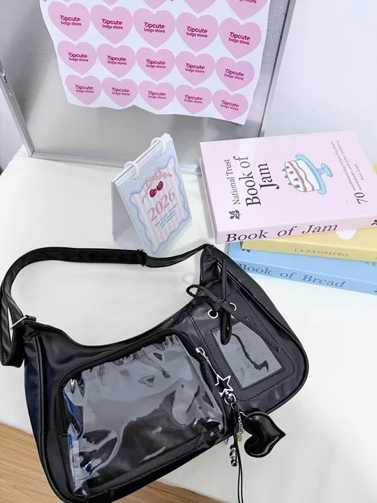 Y2k harajuku bolsa de ombro feminina coreano transparente ita saco escola crossbody saco feminino designer japonês bolsa preppy