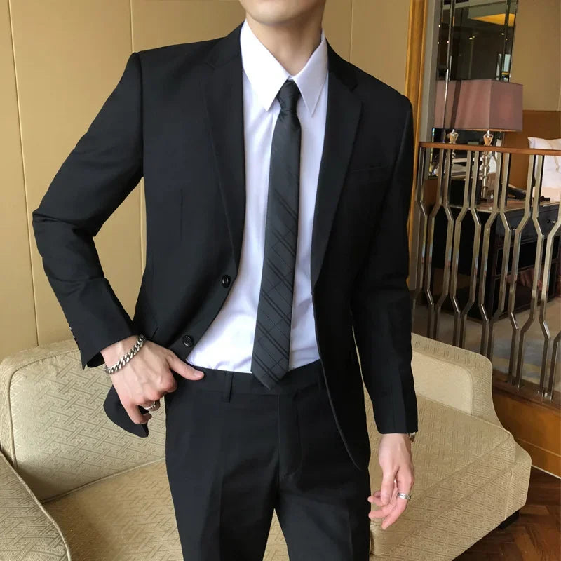 Conjunto de terno de casamento casual para homens profissional melhor homem estilo coreano novo noivo negócios formal jaqueta fino ajuste primavera terno