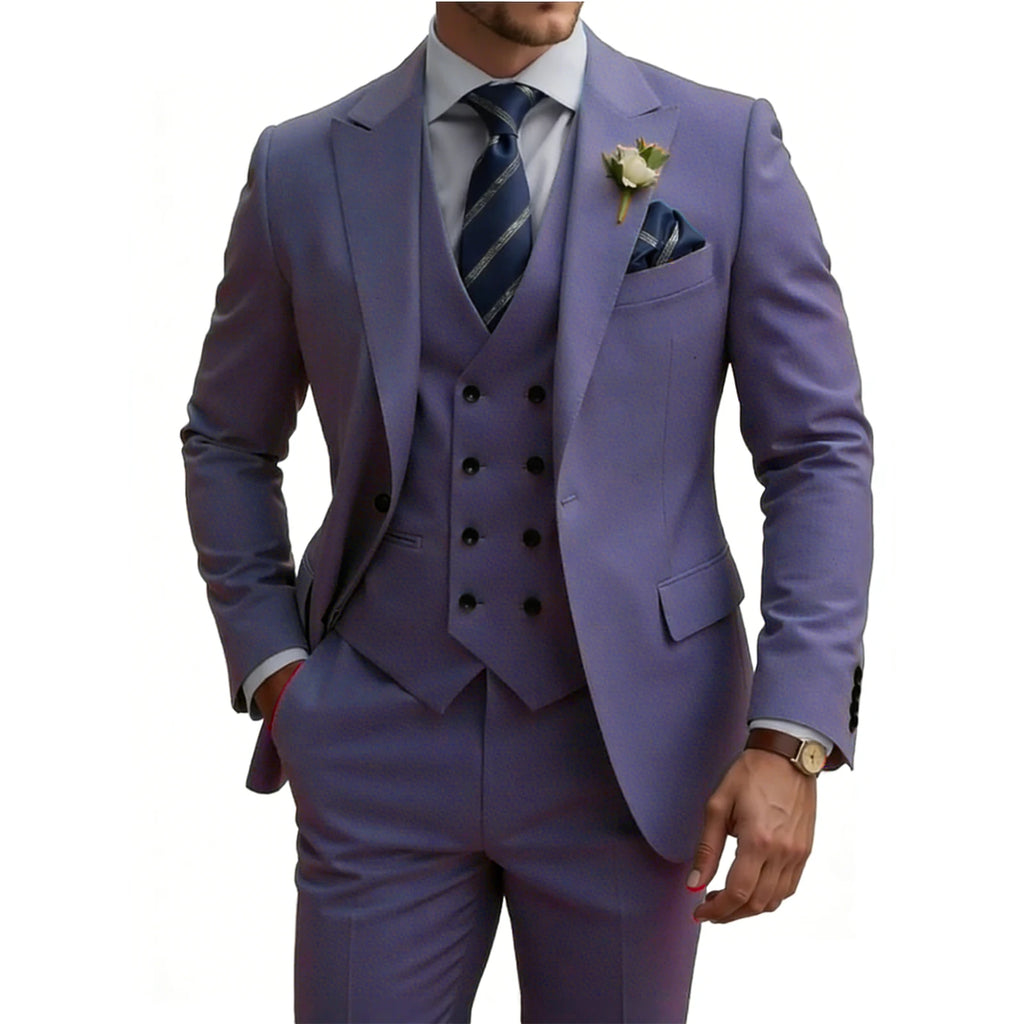 Terno masculino slim fit de 3 peças, trespassado, para casamento, baile, eventos formais, jantar de negócios e smoking.