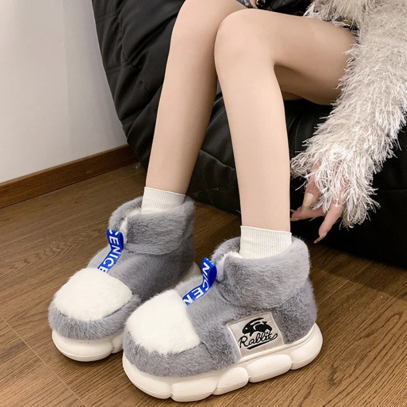 2025 sapatos quentes de inverno feminino forro de pelúcia chinelos interiores casais plataforma salto alto botas de neve feminino masculino casa chinelo