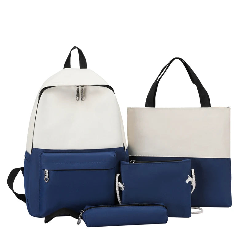 4 pçs conjuntos de mochilas para adolescentes grande capacidade sólida faculdade mochilas leves portáteis estudantes viagem