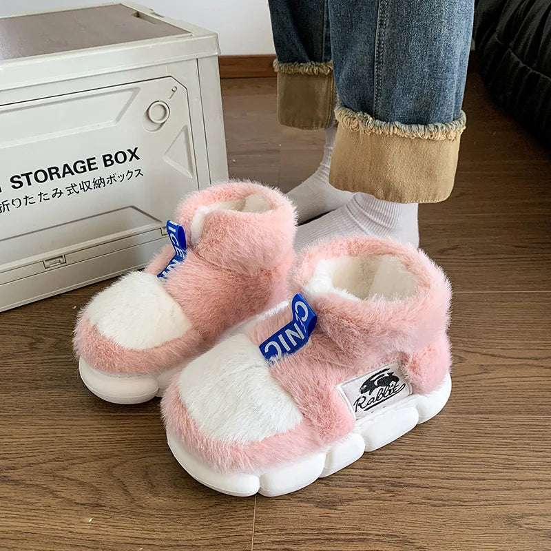 2025 sapatos quentes de inverno feminino forro de pelúcia chinelos interiores casais plataforma salto alto botas de neve feminino masculino casa chinelo