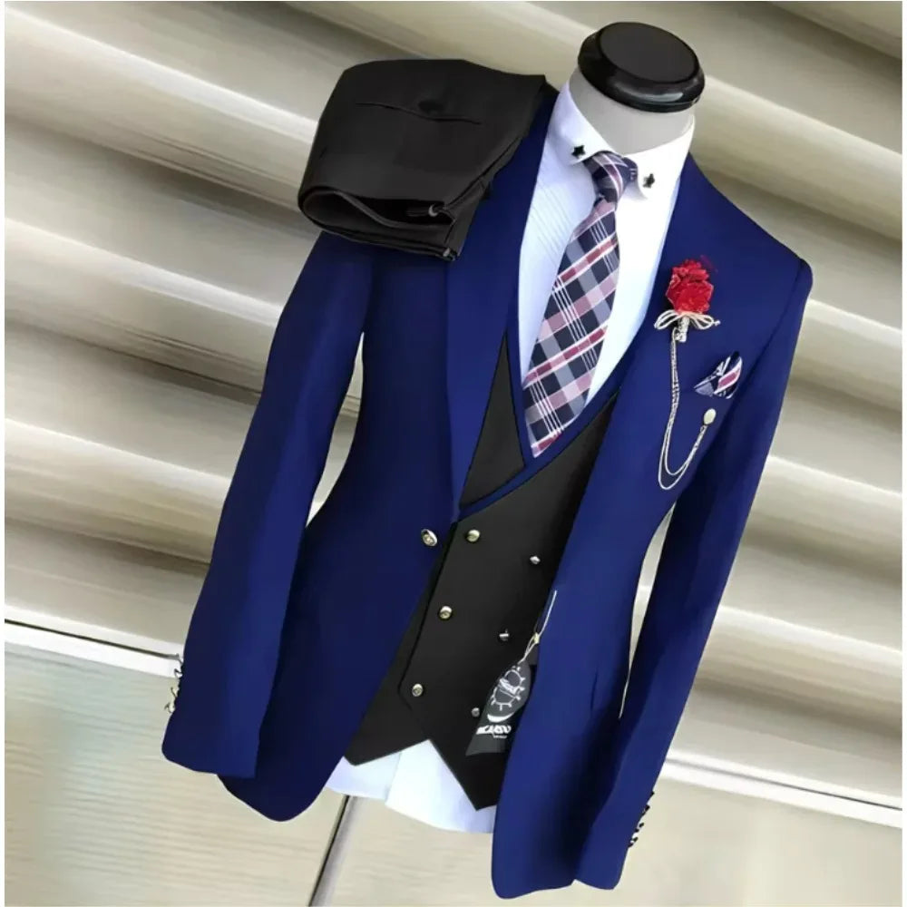 Ternos de negócios para homens casamento noivo notch lapela duplo breasted colete masculino vestido traje homme festa de formatura roupas masculinas 3 peças