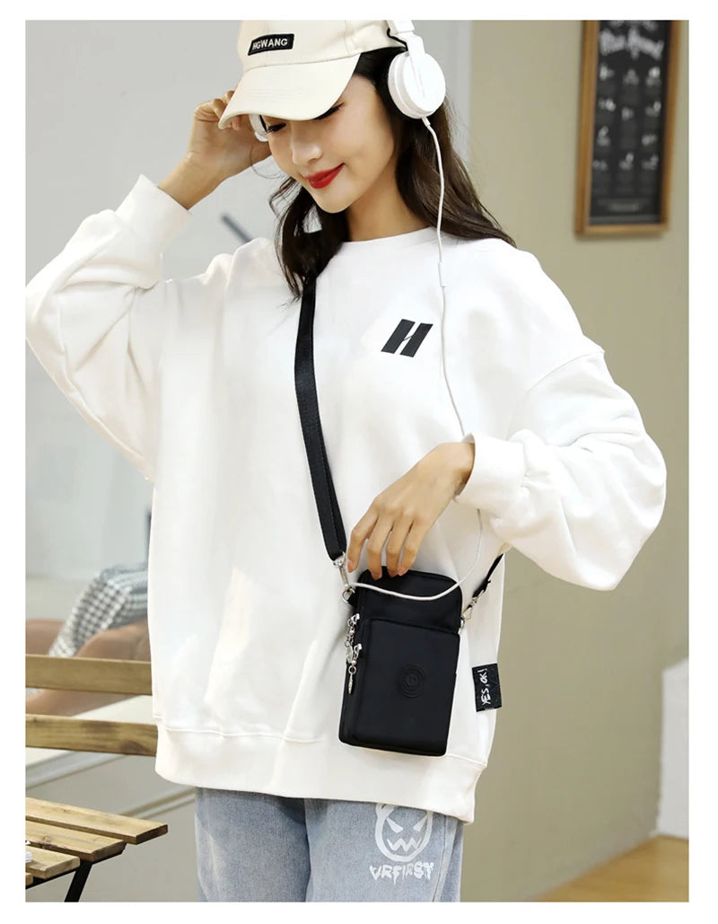 Bolsa de celular de nylon para mulheres, Bolsa para celular, Bolsa de moedas, Bolsa de ombro, Pequena bolsa crossbody, Bolsa de viagem, Nova