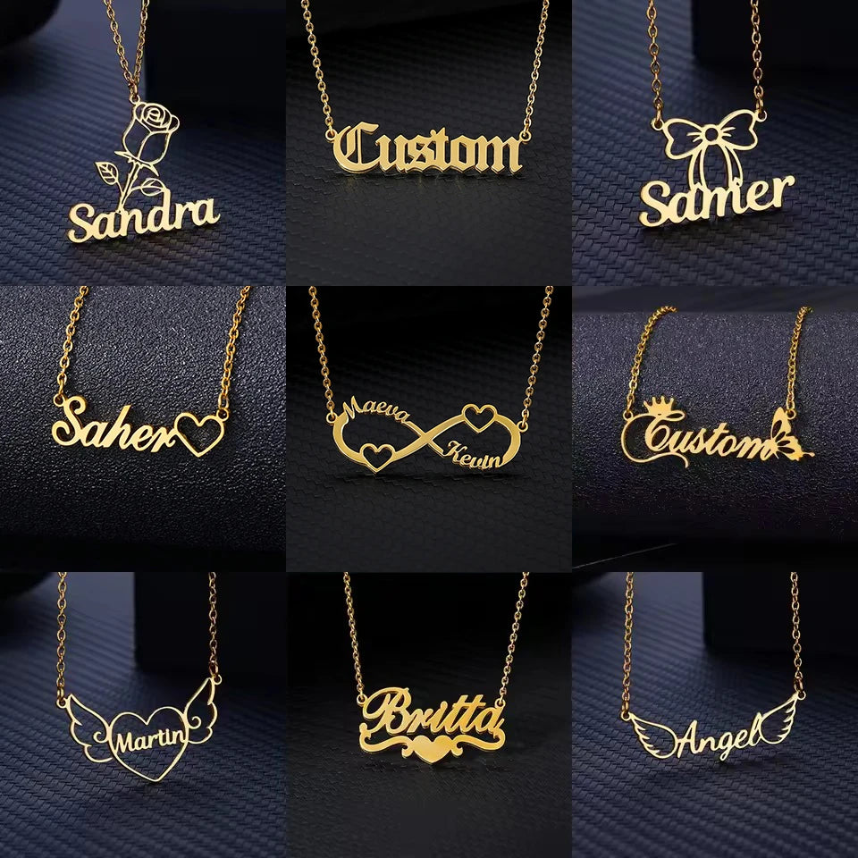 Colares com nome personalizado para mulheres, colar com pingente personalizado em aço inoxidável, joias personalizadas para o pescoço, presente de aniversário para namorada