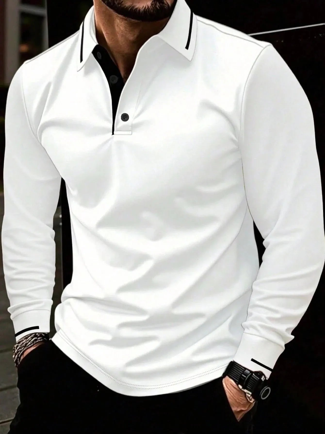 A nova camisa POLO masculina de manga comprida para primavera e outono de 2025 apresenta uma estampa 3D casual e moderna