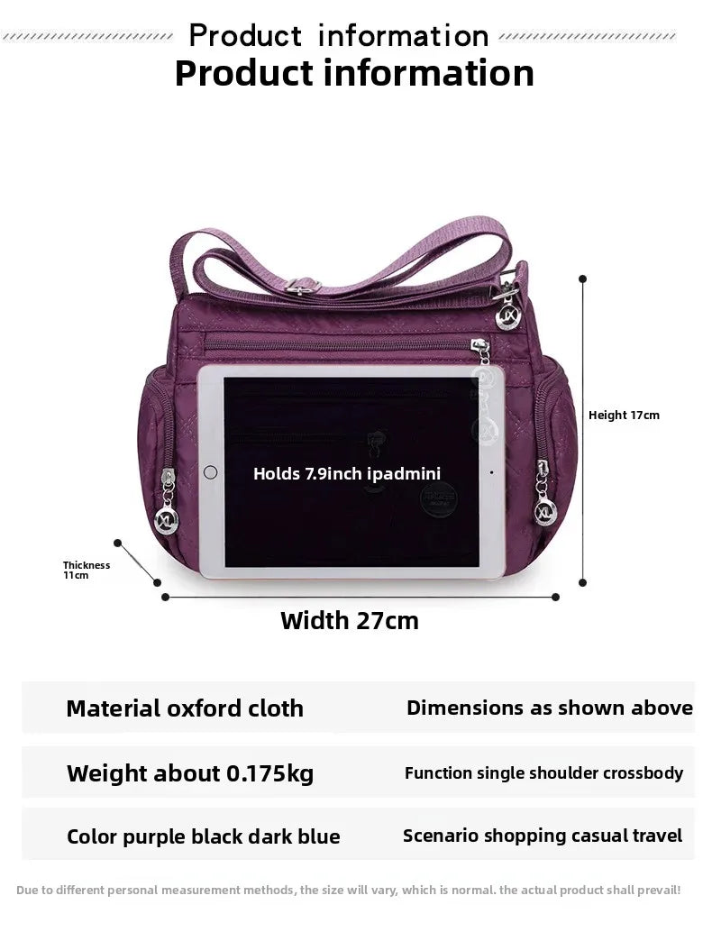 Bolsa crossbody feminina multicamadas de nylon à prova d'água, bolsa de ombro casual para mulheres de meia-idade e idosas, bolsa de grande capacidade