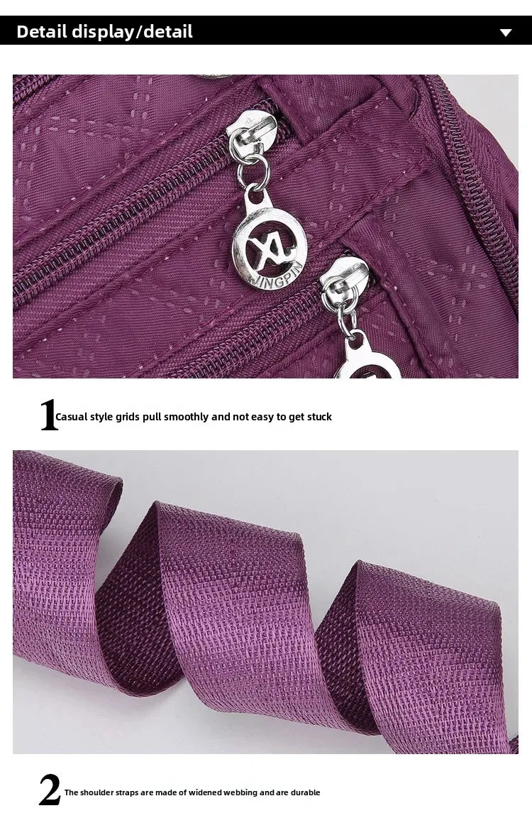 Bolsa crossbody feminina multicamadas de nylon à prova d'água, bolsa de ombro casual para mulheres de meia-idade e idosas, bolsa de grande capacidade