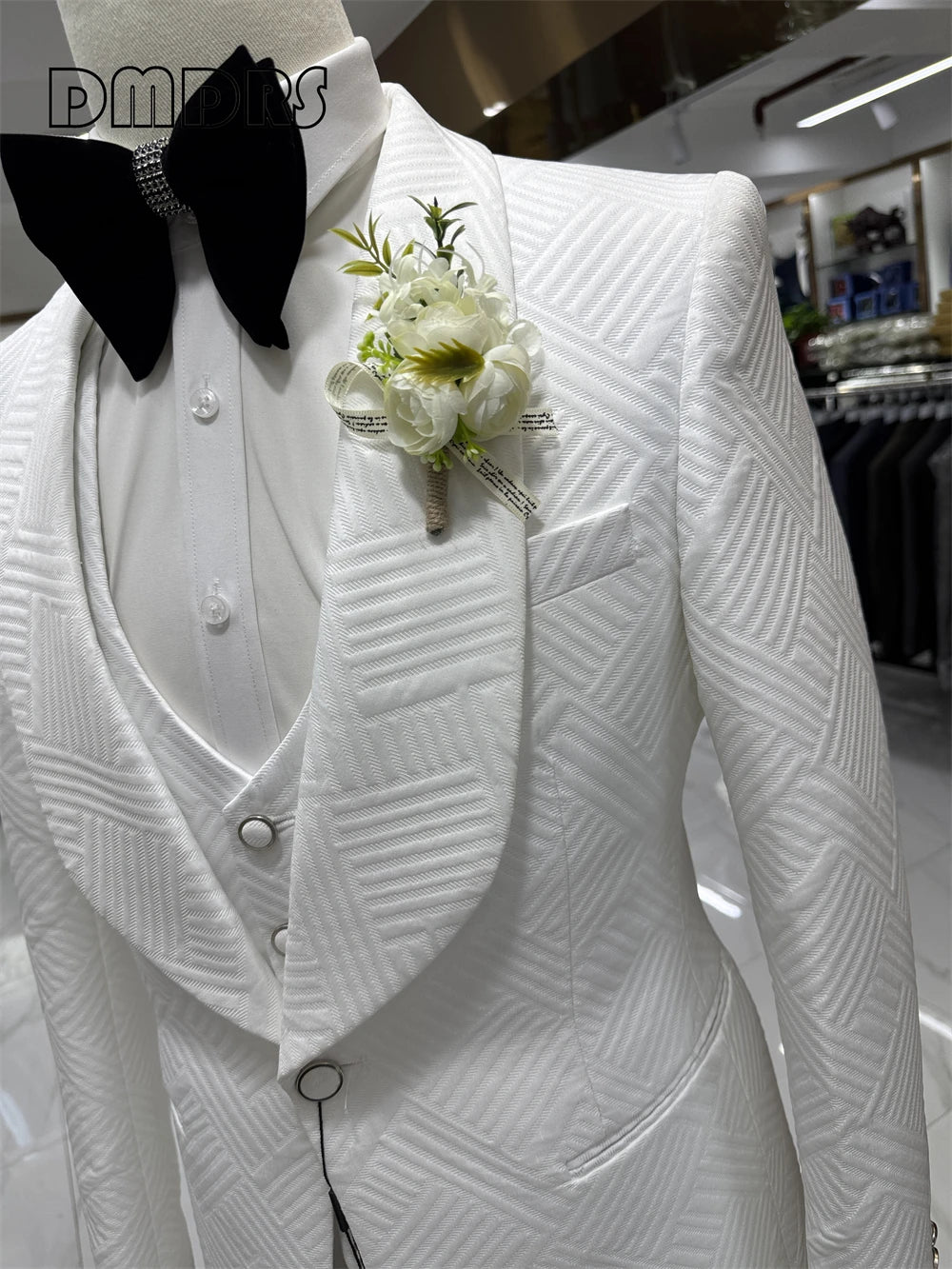 Conjunto de terno de casamento de alta qualidade para noivo, ternos de moda masculina de três peças, jaqueta blazer com gola xale de um botão, colete e calças