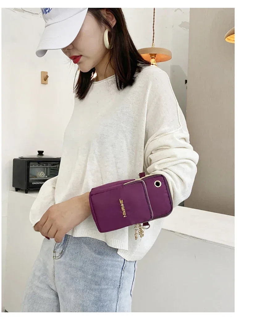 Bolsa de Celular Feminina Transversal Mini, Bolsa de Moedas Moderna para Mães, Bolsa de Ombro para Corrida com Alça de Pescoço, Carteira de 3 Camadas