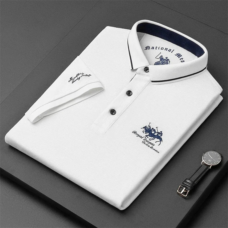 Camisa polo masculina bordada casual moda manga curta verão top confortável
