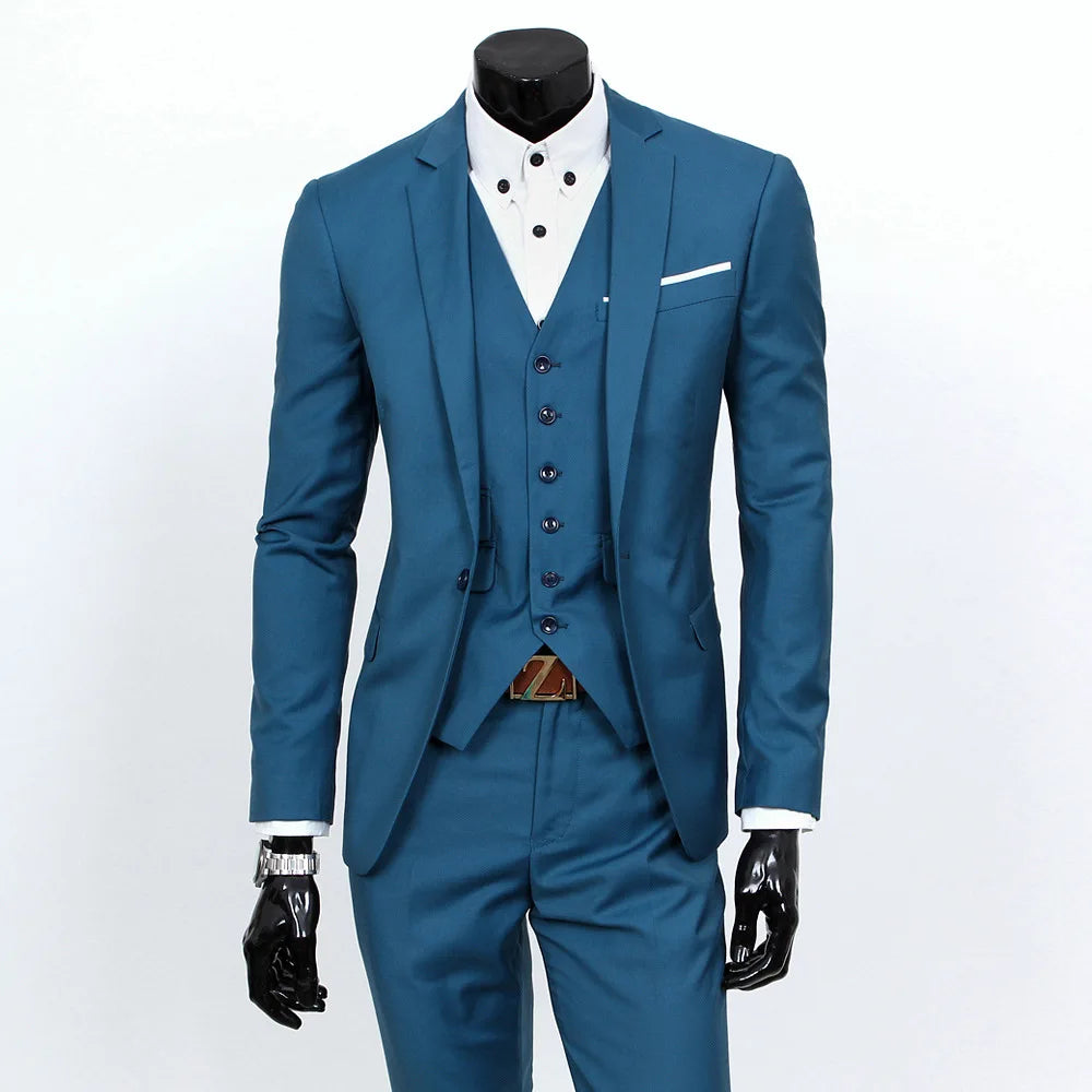 Conjunto de terno masculino de um botão fino ajuste casual tecido de mistura de algodão para trabalho versátil estilo clássico terno de três peças negócios casual