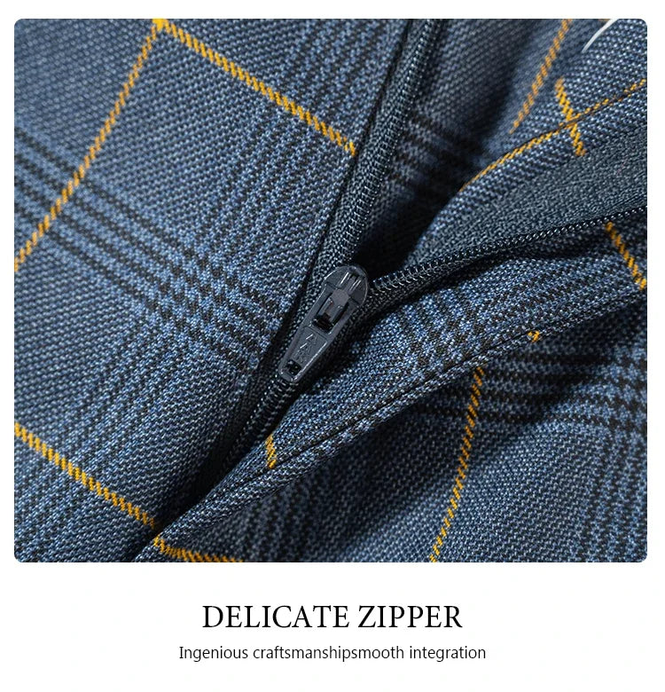 Conjunto de terno xadrez de 3 peças, azul escuro, elegante, para negócios, escritório, casamento, traje formal, elegante, completo, para jantar.