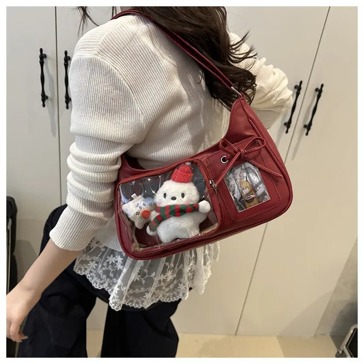 Y2k harajuku bolsa de ombro feminina coreano transparente ita saco escola crossbody saco feminino designer japonês bolsa preppy