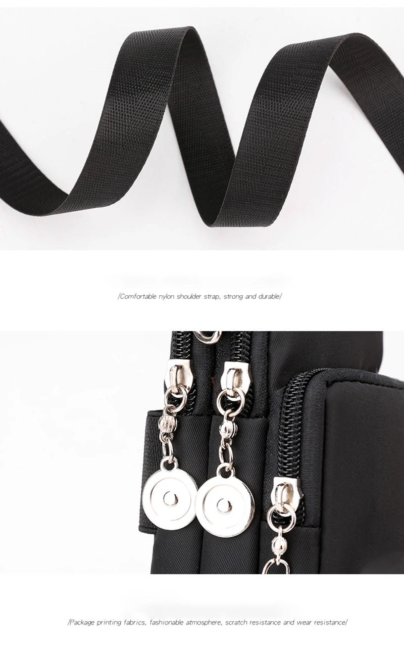 Bolsa de celular de nylon para mulheres, Bolsa para celular, Bolsa de moedas, Bolsa de ombro, Pequena bolsa crossbody, Bolsa de viagem, Nova