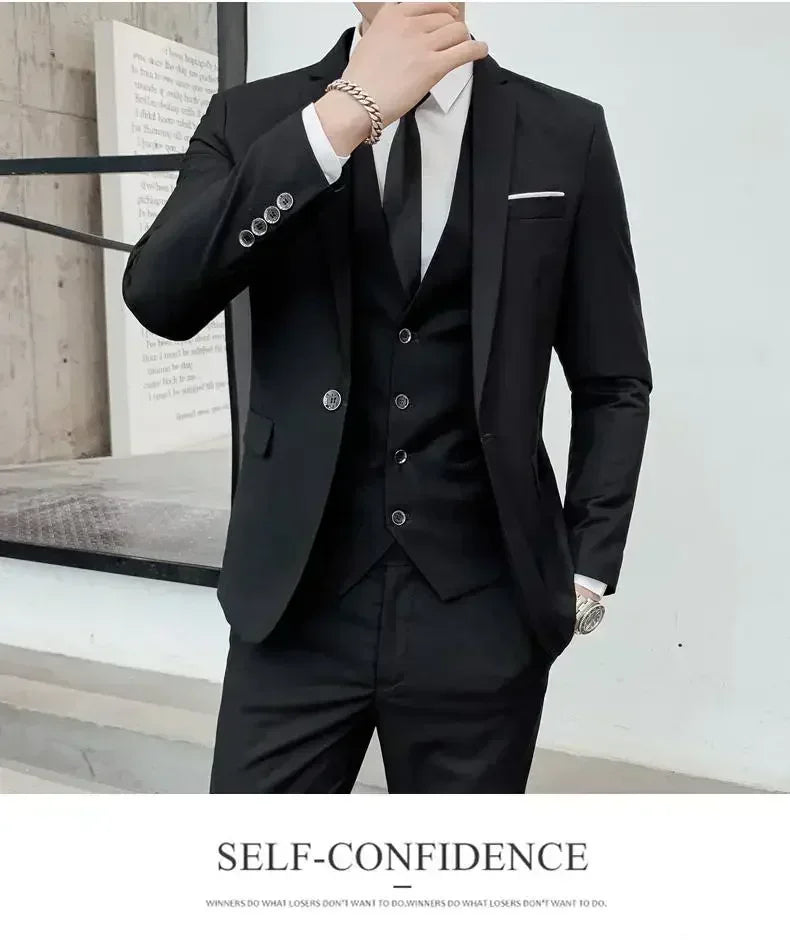 Terno (blazer + colete + calças) moda masculina negócios ao ar livre tendência cor sólida casual fino-ajuste casamento anfitrião cavalheiro terno 6xl