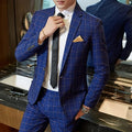 Terno de casamento xadrez fino ajuste masculino jaqueta estilo coreano negócios casual terno único breasted com conjunto de padrinhos de casamento wear