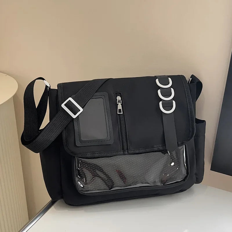 Y2k japonês harajuku sacos de escola para meninas novo transparente itabag ombro crossbody saco diy emblemas placa exibição ita saco