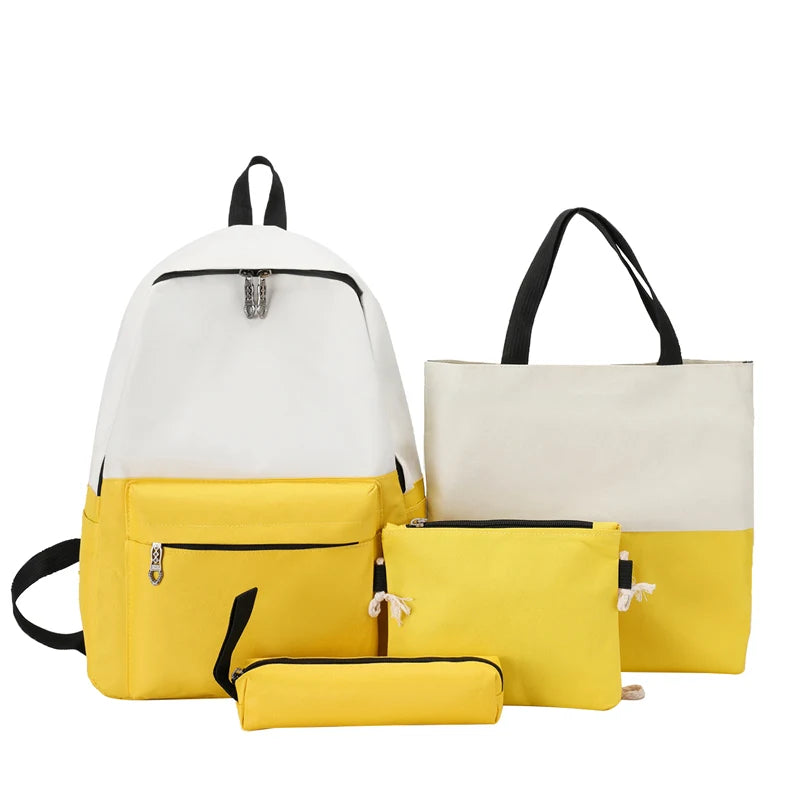 4 pçs conjuntos de mochilas para adolescentes grande capacidade sólida faculdade mochilas leves portáteis estudantes viagem