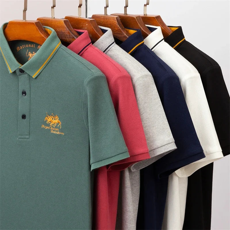 Camisa polo masculina bordada casual moda manga curta verão top confortável