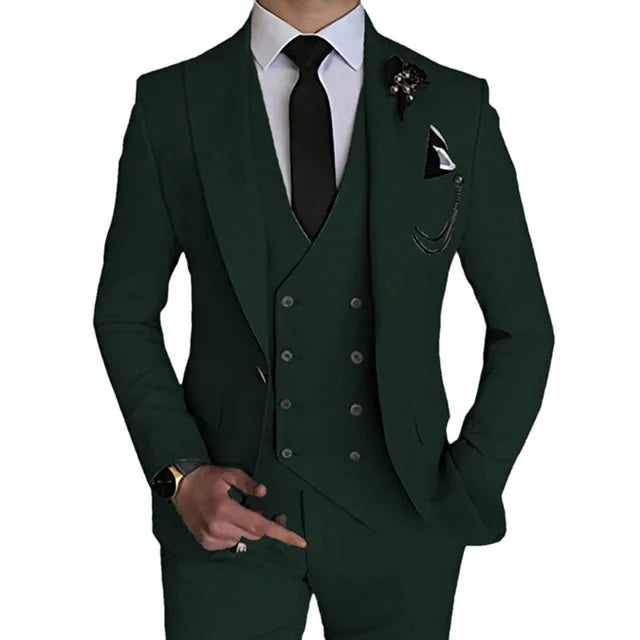Terno de casamento monocromático masculino, boutique de lazer, casaco de negócios, calças, colete, vestido, blazers, jaqueta, calças, 3 peças, nova moda