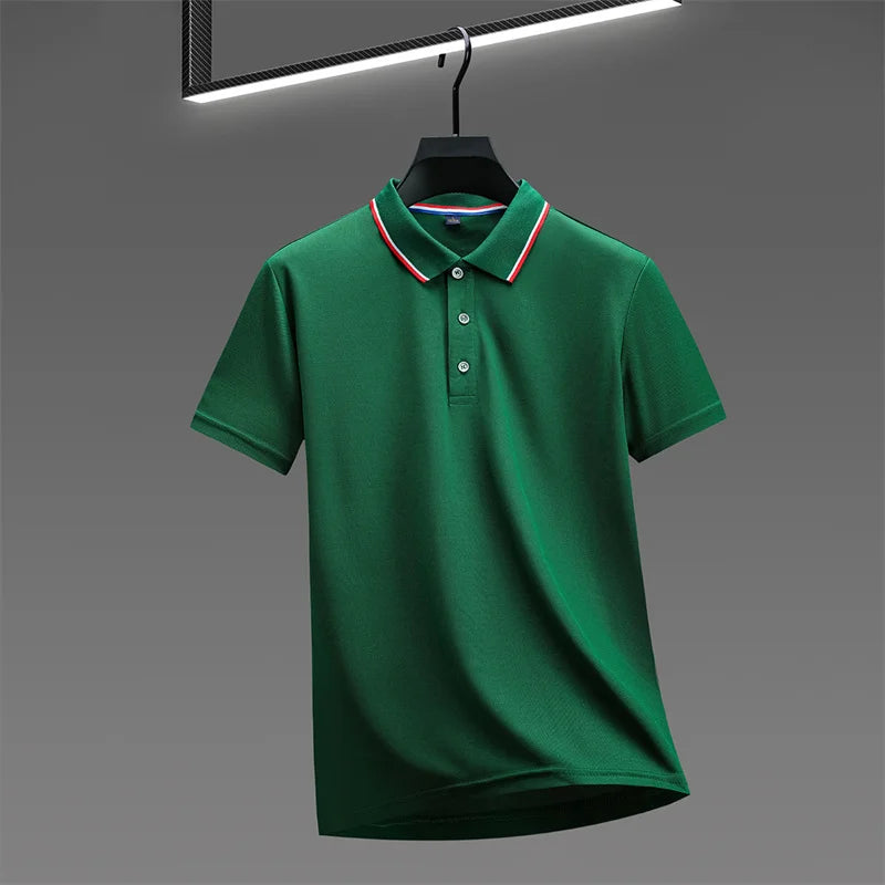2025 nova camisa polo masculina casual de cor sólida de manga curta verão elegante e confortável versátil topo