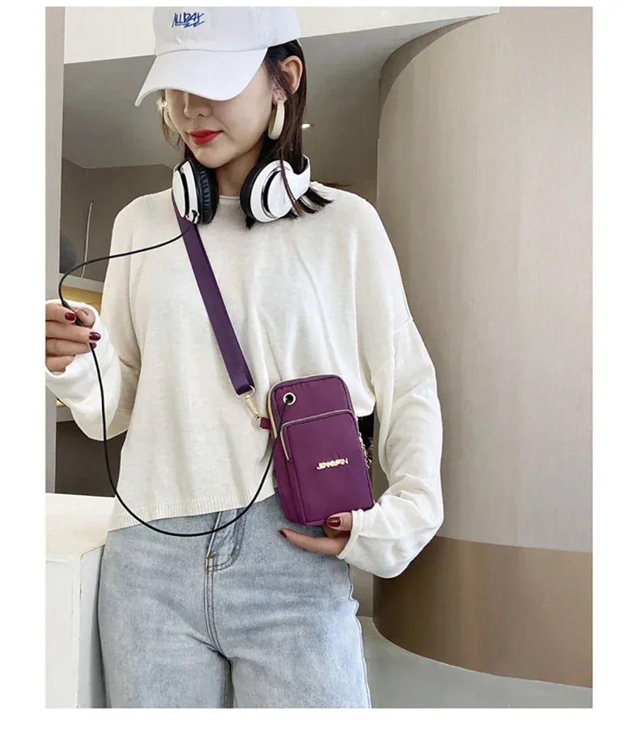 Bolsa de Celular Feminina Transversal Mini, Bolsa de Moedas Moderna para Mães, Bolsa de Ombro para Corrida com Alça de Pescoço, Carteira de 3 Camadas