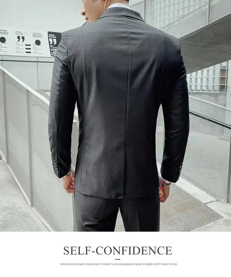 Terno (blazer + colete + calças) moda masculina negócios ao ar livre tendência cor sólida casual fino-ajuste casamento anfitrião cavalheiro terno 6xl