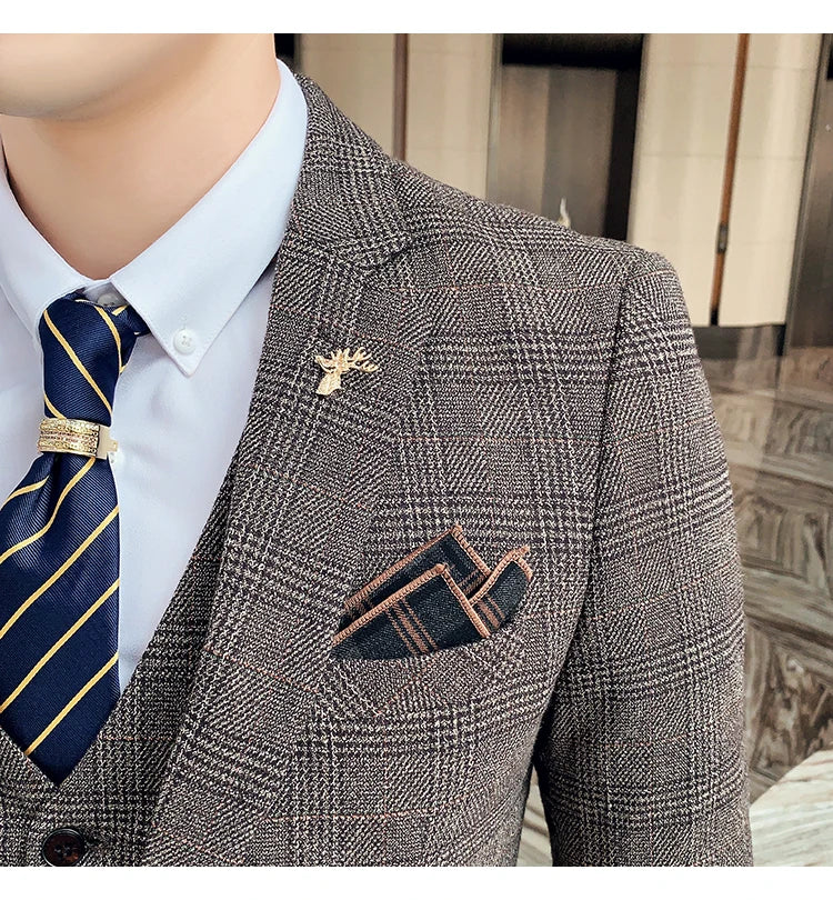 Terno de negócios fino ajuste masculino alta qualidade boutique moda conjunto de duas peças bonito tendência banquete quatro estações calças incluídas