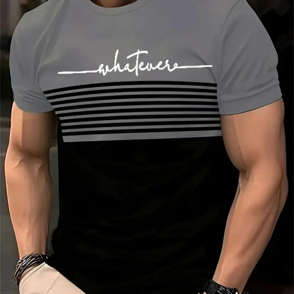 Camiseta de grandes dimensões masculina t camisa verão moda casual em torno do pescoço manga curta topo listrado impresso roupas masculinas camiseta