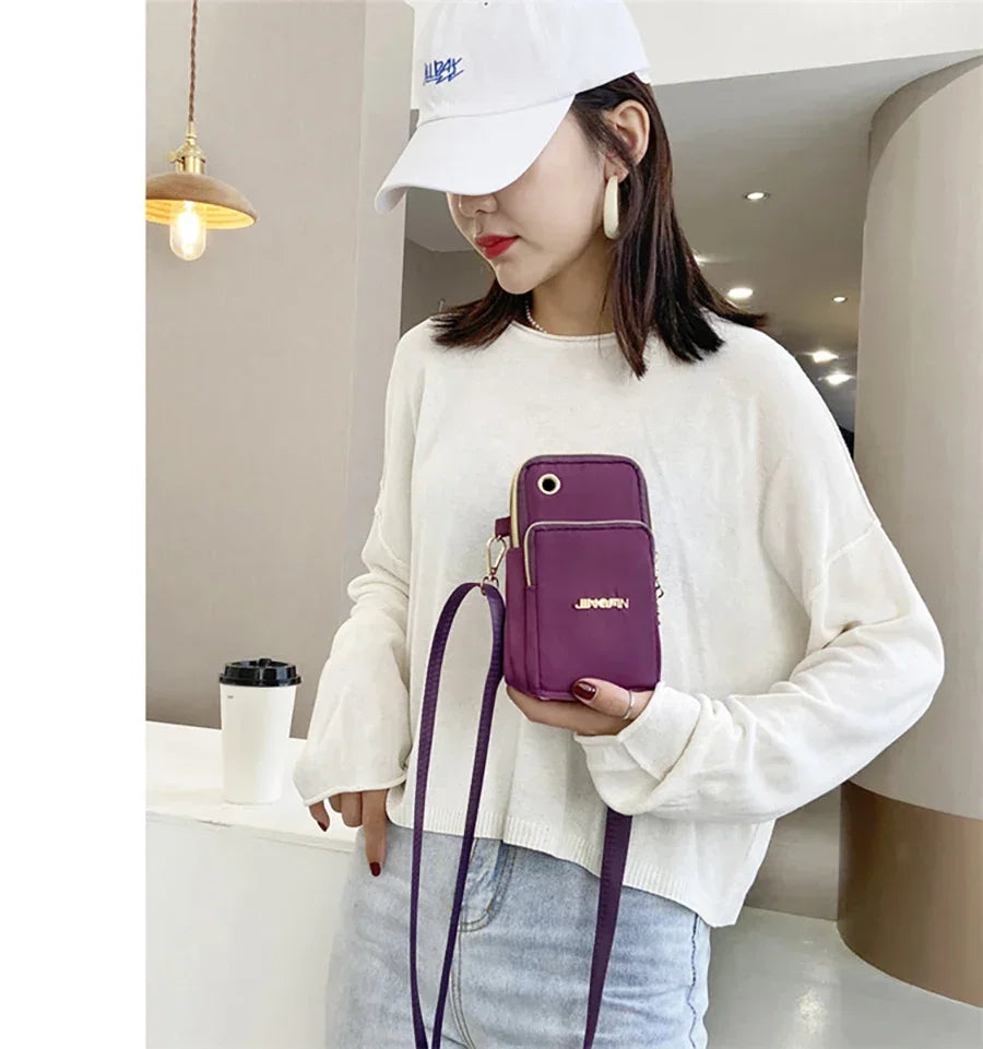 Bolsa de Celular Feminina Transversal Mini, Bolsa de Moedas Moderna para Mães, Bolsa de Ombro para Corrida com Alça de Pescoço, Carteira de 3 Camadas