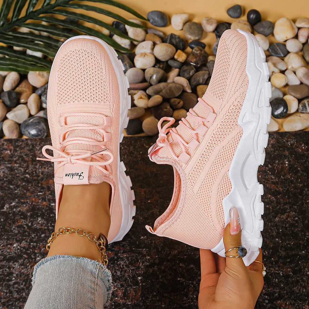Calçados femininos, calçados esportivos femininos 2025 sapatos femininos respiráveis de malha única pai sapato esportivo feminino casual e versátil