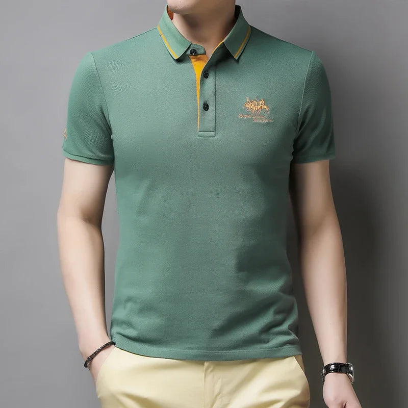 Camisa polo masculina bordada casual moda manga curta verão top confortável