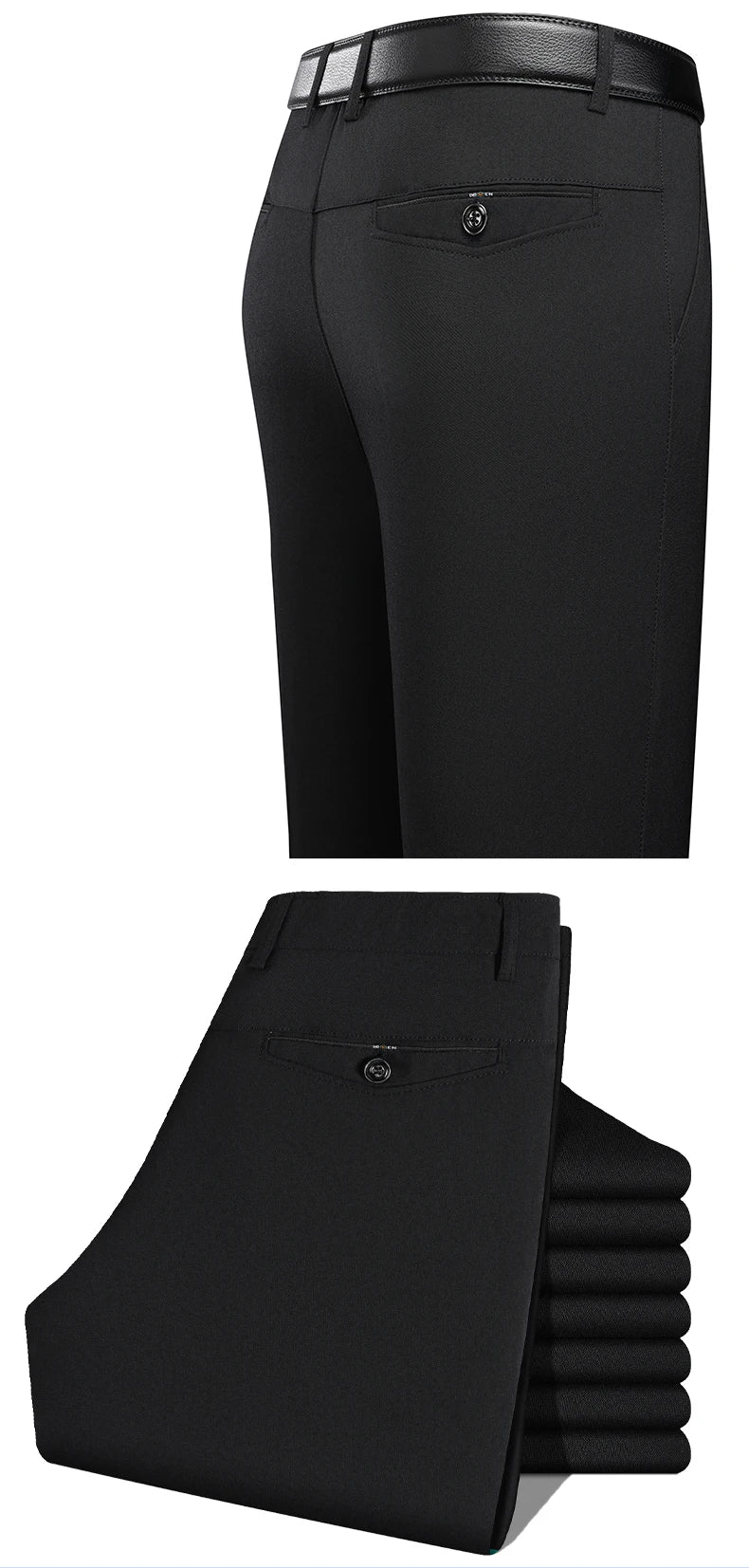 Calças masculinas negócios calças casuais verão outono vestido calças retas elástico preto cinza solto calças formais